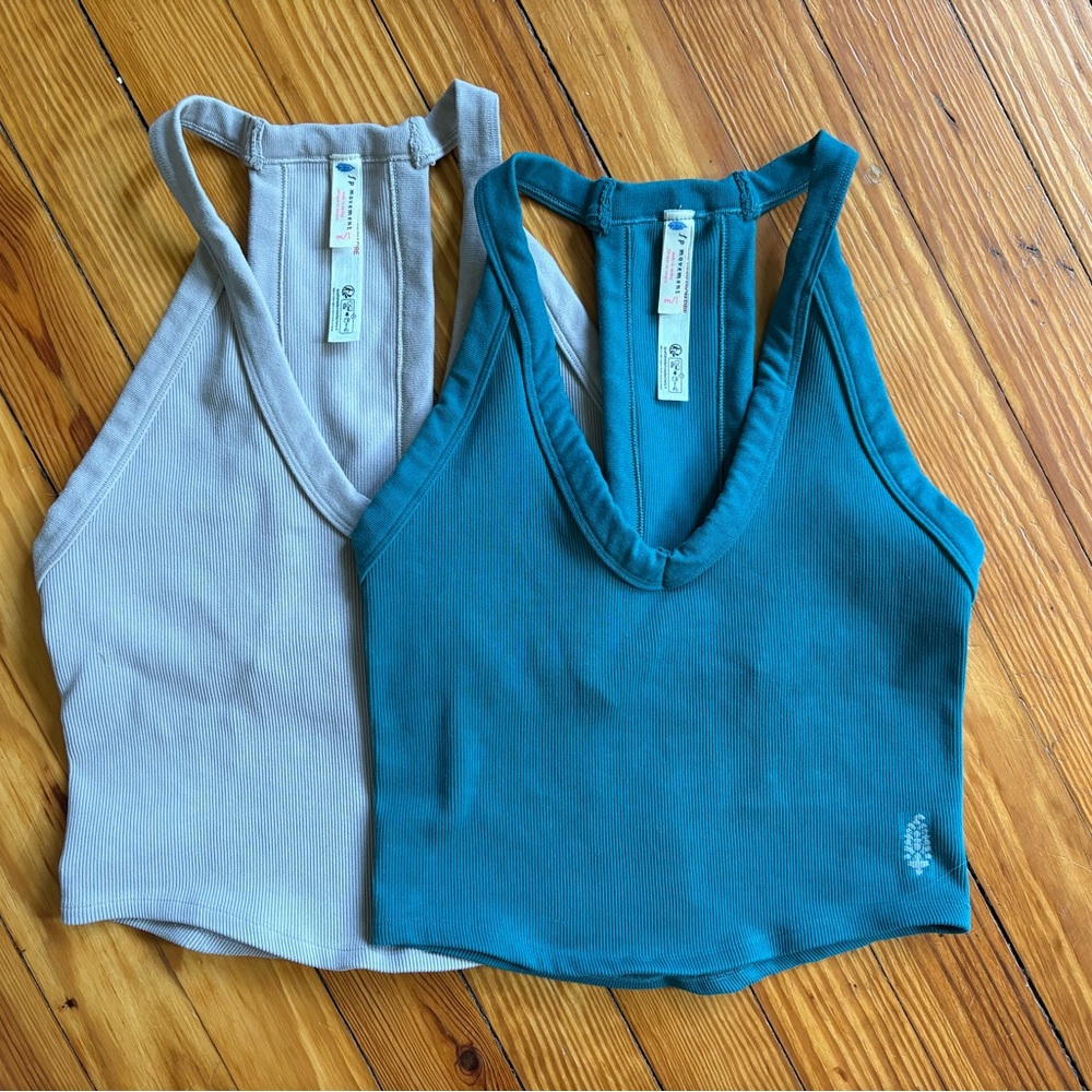 Free People All Clear V Neck Cami Teal and Gray Ribbed Tops